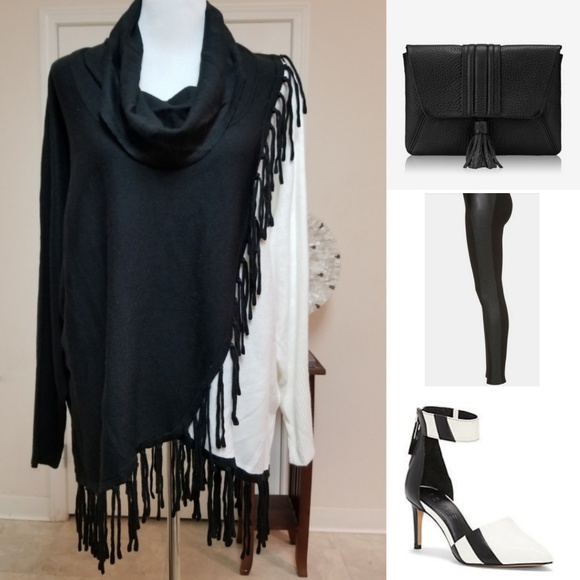 NY Collection Sweaters - 🆕️NY Collection B&W Colorblock Fringe Sweater
